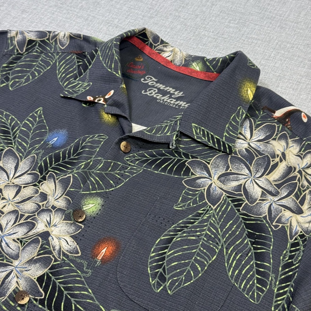 Tommy Bahama Season's Greetings Rudolph Camp Shirt Mens L Gray Christmas Silk